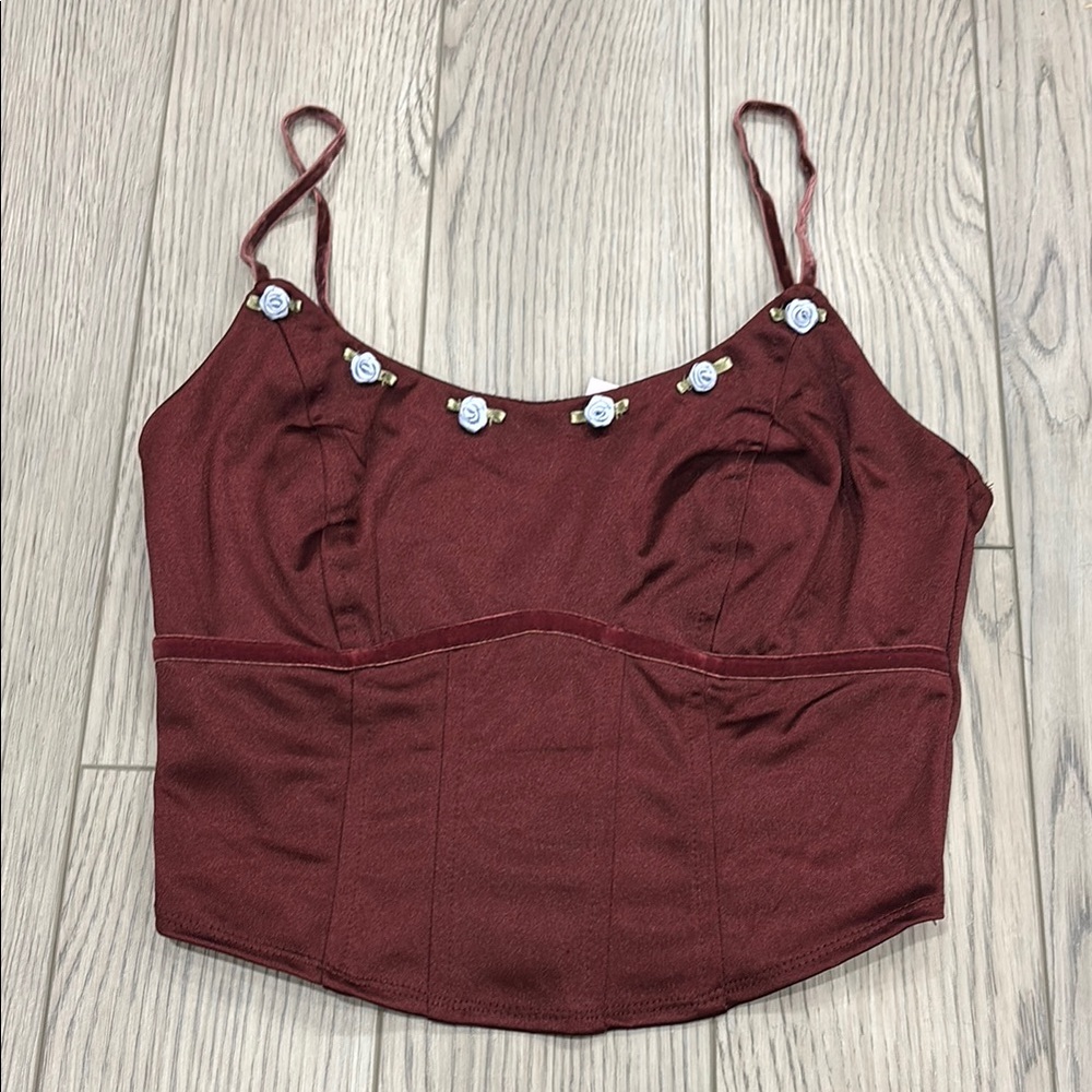 Wild Fable Red Camisole Crop Top with Embellished Bustier
